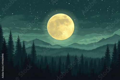 full moon night scene vector illustrations 