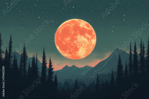 full moon night scene vector illustrations 