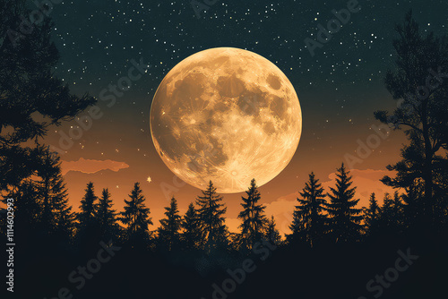 full moon night scene vector illustrations 