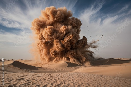 Desert Dune Eruption of Sandy Particles Creating a Dramatic Blast photo