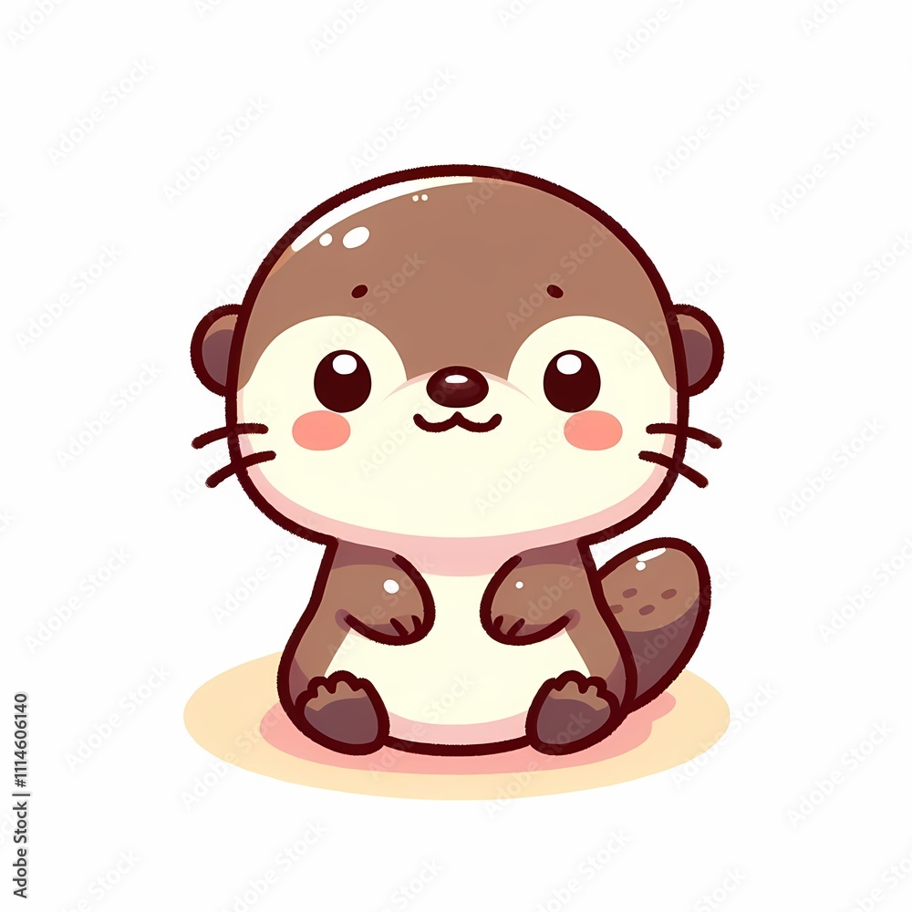 Fototapeta premium Chibi Otter Illustration in Flat Style on White Background