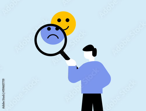 A person analysis mental health deep emotional trouble through magnifying glass illustration