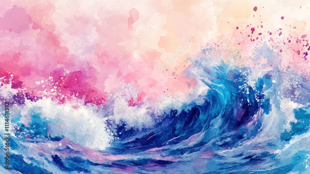 Obraz premium Abstract Watercolor Painting Of Ocean Waves And Sky