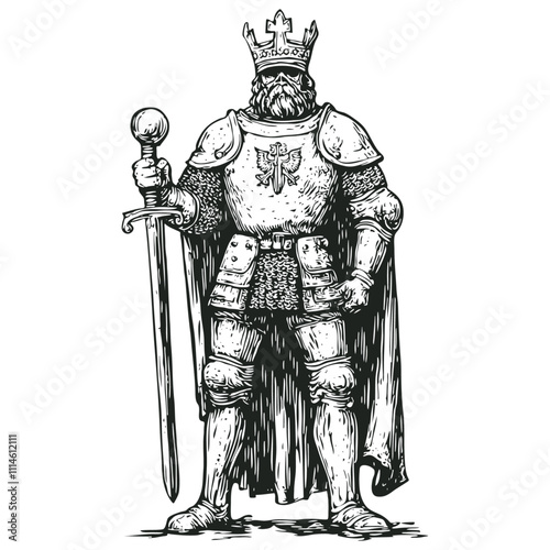 Ghost of a dead king, engraving style, vector illustration.