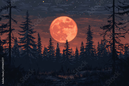 full moon night scene vector illustrations 