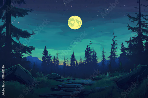 full moon night scene vector illustrations 
