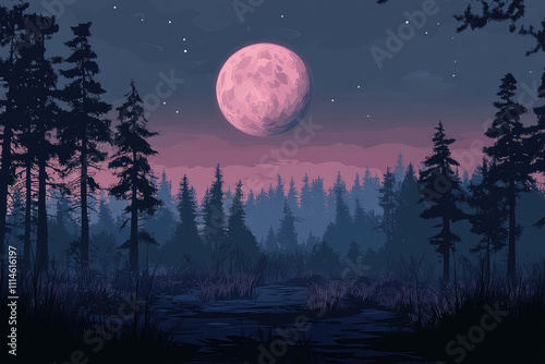 full moon night scene vector illustrations 