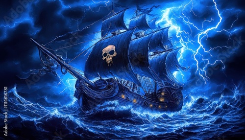 A Pirate Ship Sailing Through a Thunderstorm photo