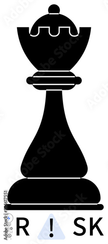 Black chess piece with exclamation mark in triangle and the letters R and SK indicating risk concept. Ideal for strategy, decision-making, games, business risk management, critical thinking photo