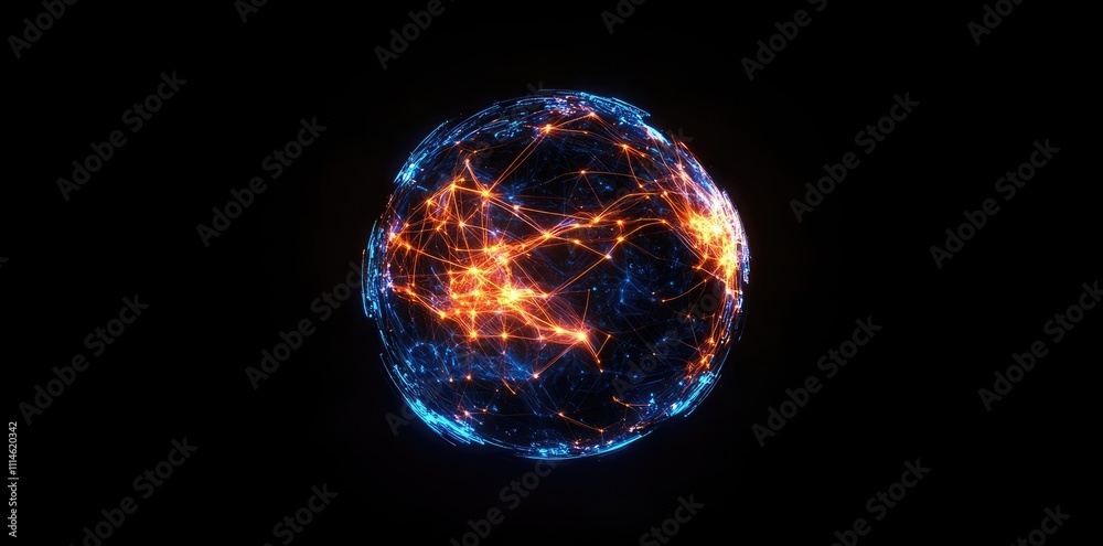 Obraz premium Abstract global network concept with glowing connections around the Earth globe, digital world map, and connectivity background for business or technology design