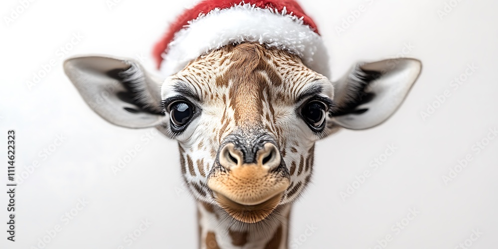 Fototapeta premium Playful Giraffe Wearing a Santa Hat.