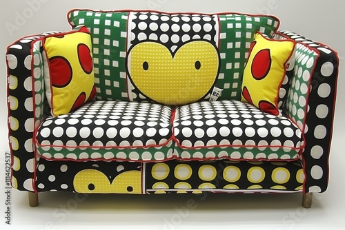 Colorful modern couch with bold patterns and playful design in a contemporary setting photo