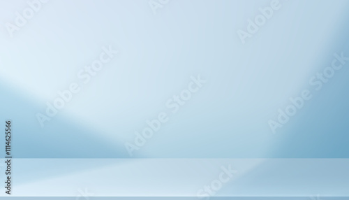 Blue Background,Studio Wall Room with Shadow,Light on Floor for product present,Summer Backdrop with Nature White light bokeh texture on table top,3d Display for Spring cosmetic sale, promotion banner