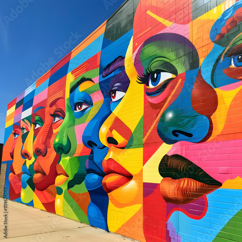 vibrant mural celebrating unity and diversity with bold colors. generative ai photo