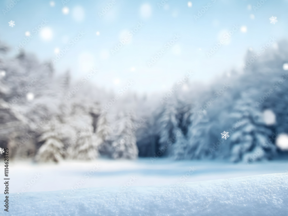 Fototapeta premium snow covered trees landscape background blurred 