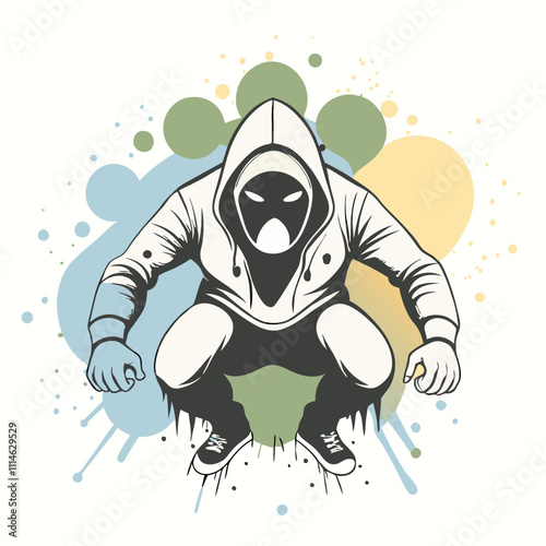 a graphic illustration of a person wearing a hoodie with an angry expression on their face
