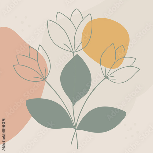 Black outline illustration of a stylized floral design featuring three buds with dotted accents,