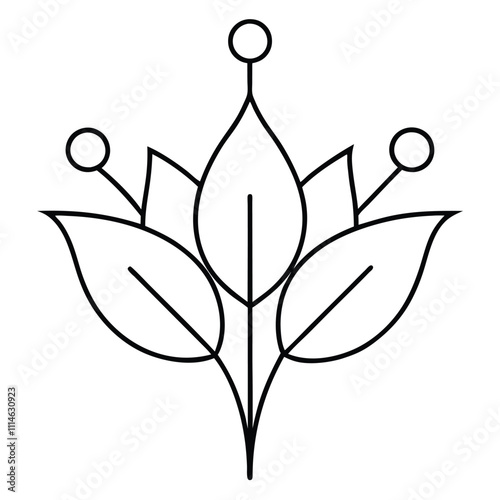 Black outline illustration of a stylized floral design featuring three buds with dotted accents,