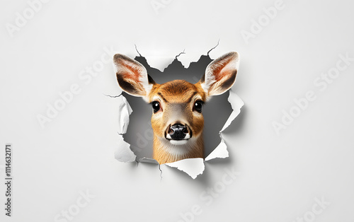 Fawn Peeking Through Torn Paper photo