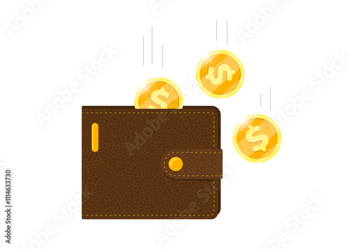 Reward cashback program concept illustration. Golden coins returning to wallet. Earn points with promotional program to grow savings. Symbolizes cash return or loyalty benefits. Isolated illustration