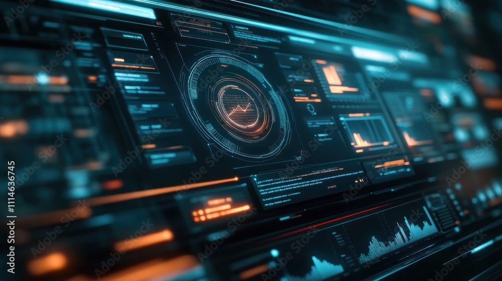 Obraz premium Futuristic Digital Interface Showing Data Analytics Graphs