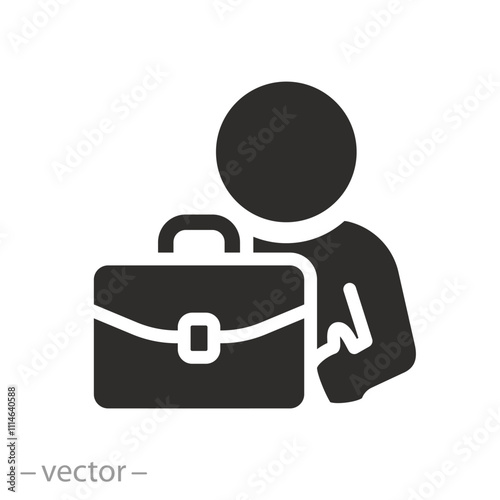 job search or vacancy, man with briefcase icon, unemployed, workplace, office worker, flat vector illustration