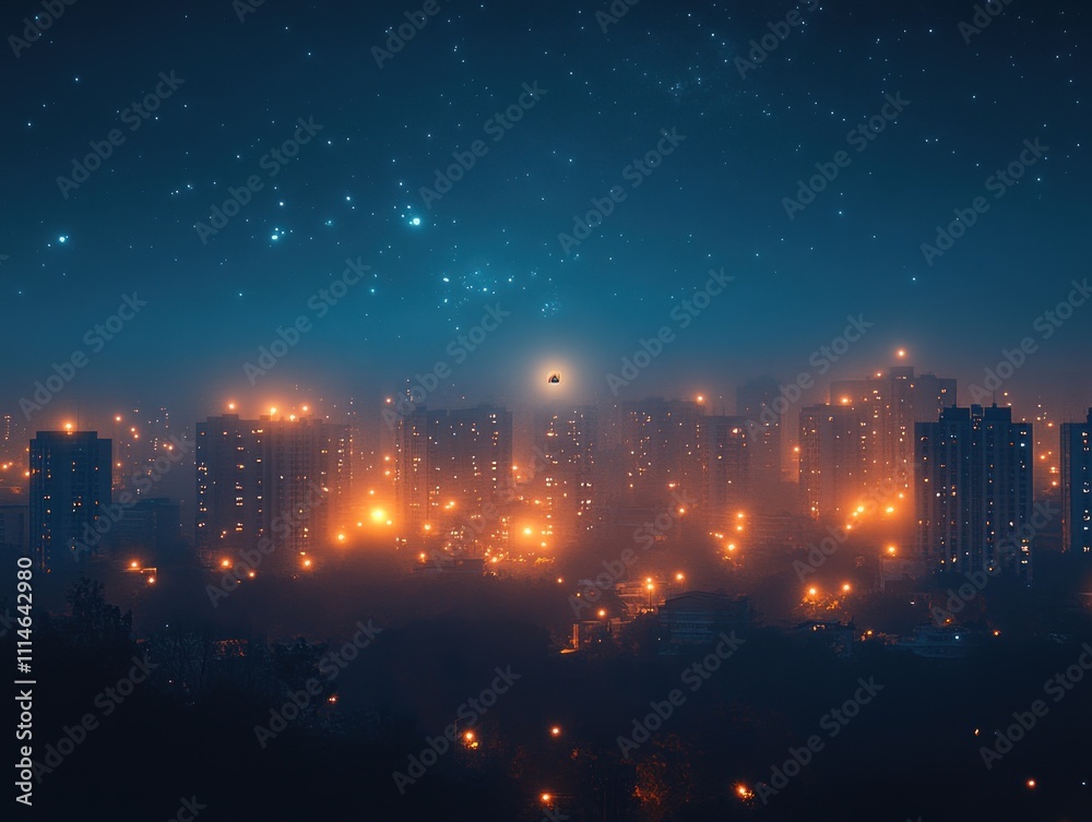 Fototapeta premium Urban skyline in darkness for Earth Hour - AI generated