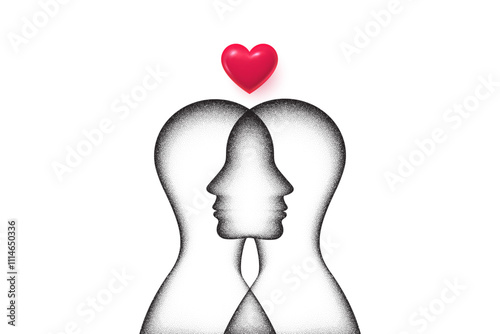 Gay love profile silhouettes. Lgbt couple gradient grain noise illustration. Portrait, silhouette, avatar or profile. Black noise dots pattern. Grunge texture gay persons. Vector