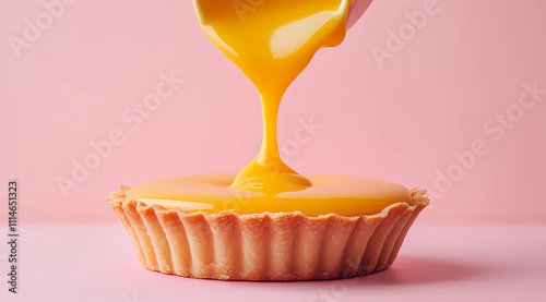 Bright Yellow Custard Poured into a Tart Shell photo