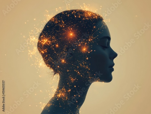 Head illuminated with pressure points and spiritual energy, access bars concept - AI generated photo