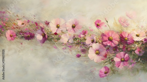 Delicate Pink Cosmos Flowers in Artistic Arrangement