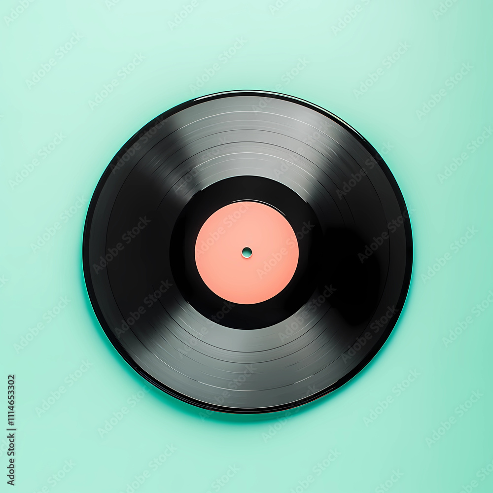 Fototapeta premium Vinyl Record on a Mint Green Background: Vintage Music Decor