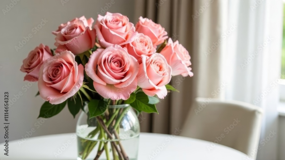 Obraz premium beautiful bouquet of roses, modern minimalist interior in neutral tones