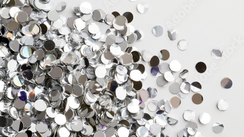 Sparkling silver confetti, New years confetti shimmering in silver, festive background