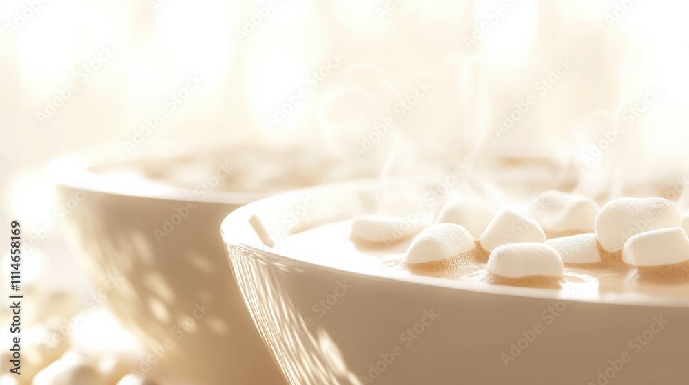 Warm Cup of Hot Chocolate with Marshmallows Steaming Warm Cup of Hot Chocolate with Marshmallows Steaming