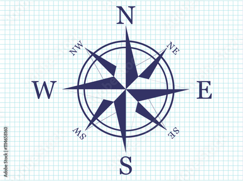 Photography Compass, wind rose. Illustration on lined paper background.