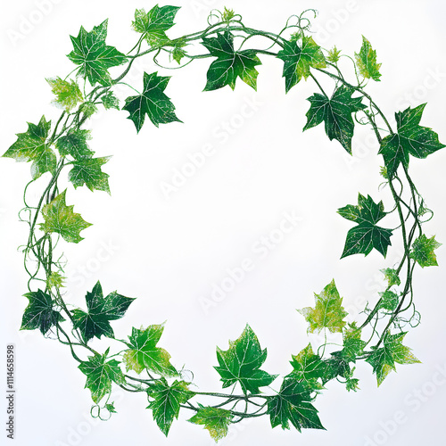 vibrant kelly green leafy, swirling vines with glittery maple leafs, circle, on white background, photographic, realistic, HD, s 50,


 photo