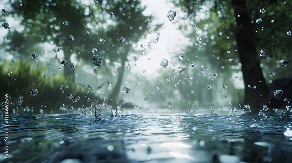 Fototapeta premium Ripples dance across a serene pond under dappled sunlight in a tranquil setting