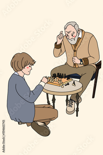 chess time with grandpa and grandson