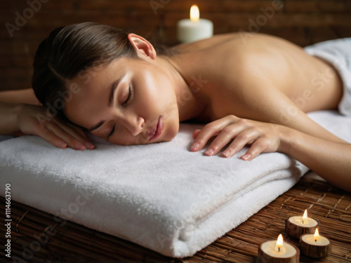 Hermosa mujer lista para una sesión de masaje de spa
