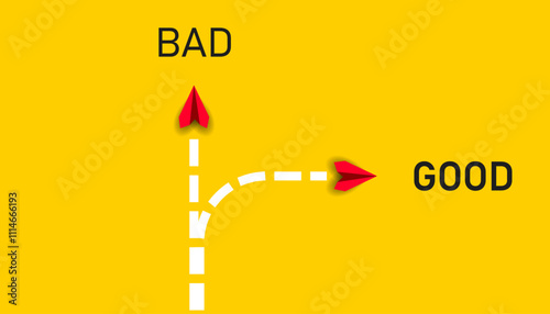 Planes flying in good and bad directions.
Management business idea,business ethics idea concept.