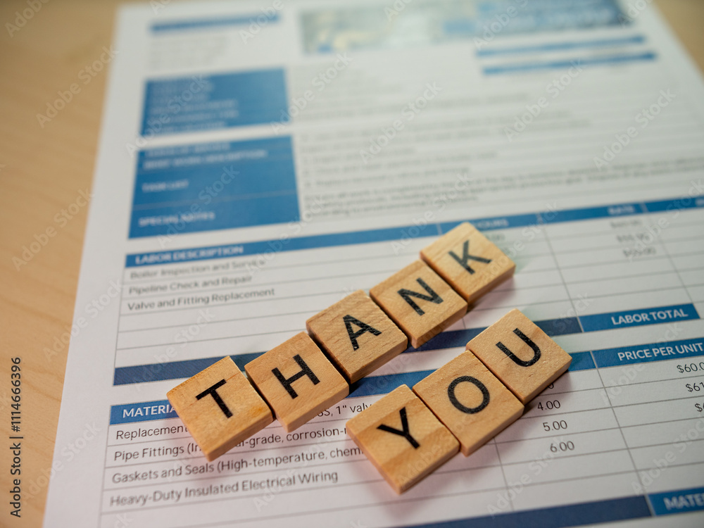 Obraz premium Business appreciation event thank you note and invoice in office environment