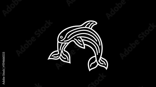 Wallpaper Mural A stylized white outline of a dolphin leaping in a black background Torontodigital.ca