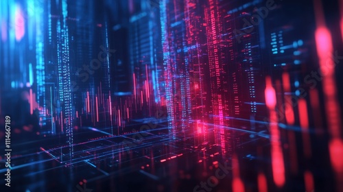 Wallpaper Mural Abstract Digital Grid with Red and Blue Glow Torontodigital.ca