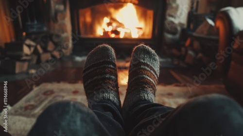 Cozy Feet Warming By A Fireplace In Winter Socks