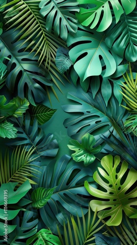 Wallpaper Mural Lush verdant tropical foliage backdrop filled with vibrant green leaves natural patterns and a serene peaceful atmosphere  This image showcases the beauty and diversity of the natural world Torontodigital.ca