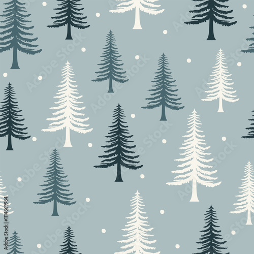 Christmas trees seamless pattern. Winter snowy pine forest. Vector illustration.