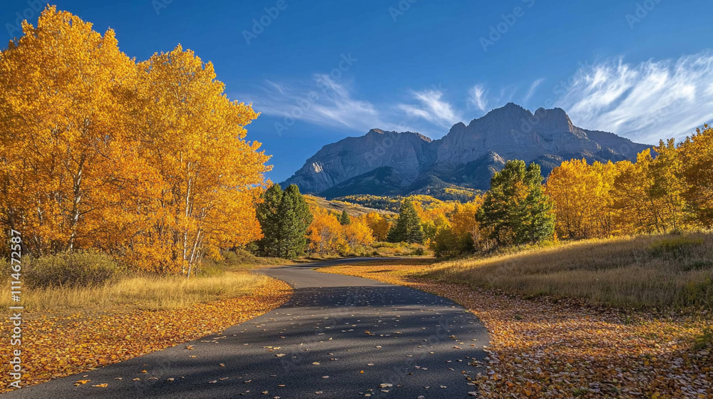 Fototapeta premium Scenic Autumn Road Mountain View Fall Foliage Golden Aspens