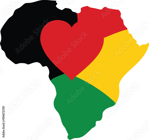 Africa Map with Heart and Rasta Colors Illustration