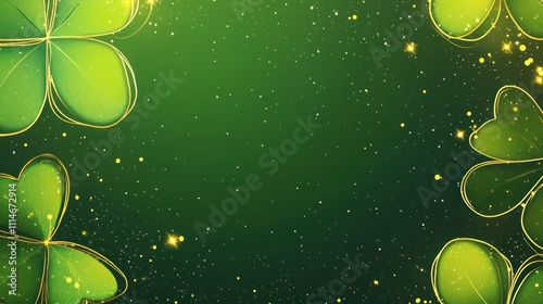 Bright neon green background with golden clover outlines, small sparkles, and ample copy space for invitation text.